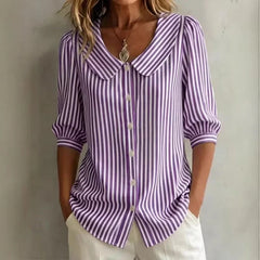 Women's Striped Button-Up Shirt | Versatile Long-Sleeve Everyday Shirt