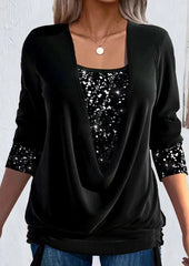 Women's Sequin Knit Blouse | Elegant Long-Sleeve Casual Top