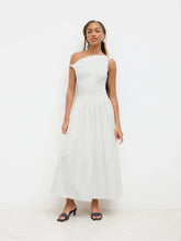 Cotton-blend Asymmetrical Neck Ruched Twist Pleated Maxi Dress