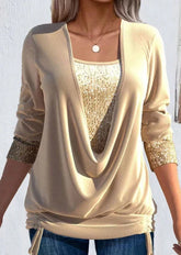 Women's Sequin Knit Blouse | Elegant Long-Sleeve Casual Top