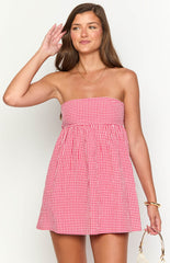 Berrie Red Gingham Strapless Mini Dress