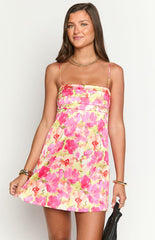 Chantell Yellow Floral Pop Mini Dress