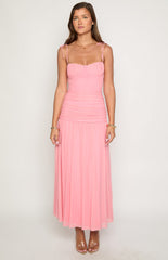 Clare Pink Ruched Maxi Dress