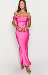 Ella Hot Pink Off Shoulder Formal Dress