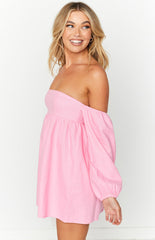 Koa Pink Off Shoulder Linen Mini Dress