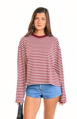 Lioness Bloom Wine Stripe Long Sleeve Top