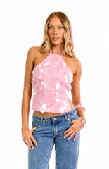 Santana Pink Sequin Halter Neck Top