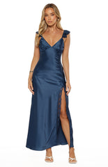 Wendy Navy Satin Maxi Dress
