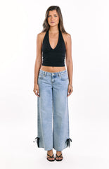 Willabelle Light Wash Denim Bow Hem Low Rise Jeans