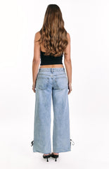 Willabelle Light Wash Denim Bow Hem Low Rise Jeans