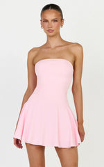 Poppy Mini Dress - Contrast Skirt Strapless Dress in Pink