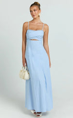 Lila Maxi Dress - Scallop Edge Fit And Flare Dress in Blue