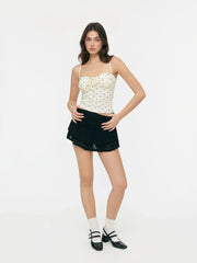 Cotton Polka Dot Ruched Knotted Cropped Cami Top