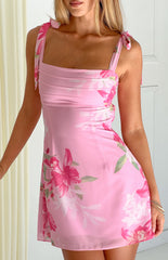 Azira Pink Floral Chiffon Tie Mini Dress