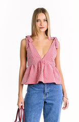Angelica Red Gingham Tie Top