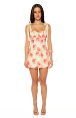 Bambi  Yellow and Pink Floral Print Mini Dress