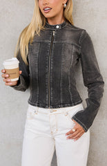 Corey Black Washed Denim Biker Jacket