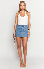 Denim Dazzle Pearl Mid Wash Mini Skirt