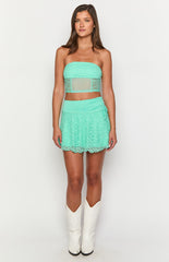 Stay Teal Strapless Lace Corset Top