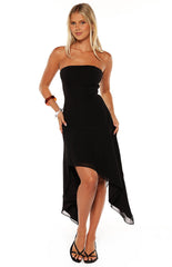 Jannah Black Strapless Hanky Hem Midi Dress