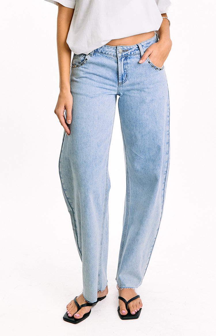 Jannina Light Wash Denim Studded Low Rise Jeans
