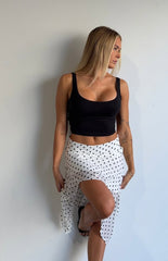 Khalea White Polka Dot Hanky Hem Midi Skirt