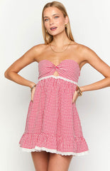 Maisie Red Gingham Strapless Mini Dress