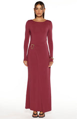 Misaki Burgundy Long Sleeve Wrap Maxi Dress