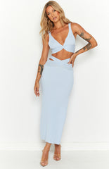 Mylah Blue Rib Knit Midi Skirt