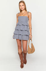 Paolo Navy Gingham Ruffle Mini Dress
