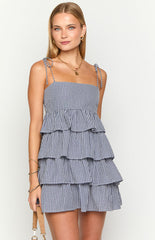 Paolo Navy Gingham Ruffle Mini Dress
