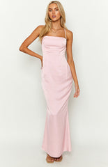 Party Girl Pink Satin Maxi Dress