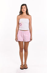 Pippen White Floral Beaded Strapless Top