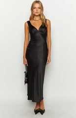 Verlaine Black Satin Maxi Dress
