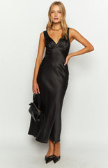 Verlaine Black Satin Maxi Dress