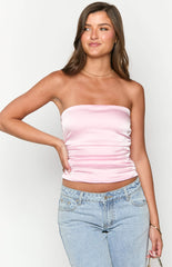 Zaylee Pink Strapless Satin Top
